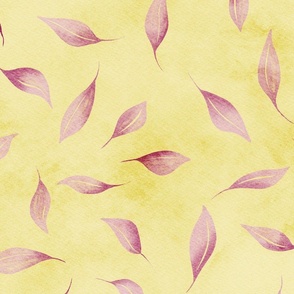 butter and piglet delicate watercolor leaf - pink and yelow - whimsical botanical wallpaper and fabric