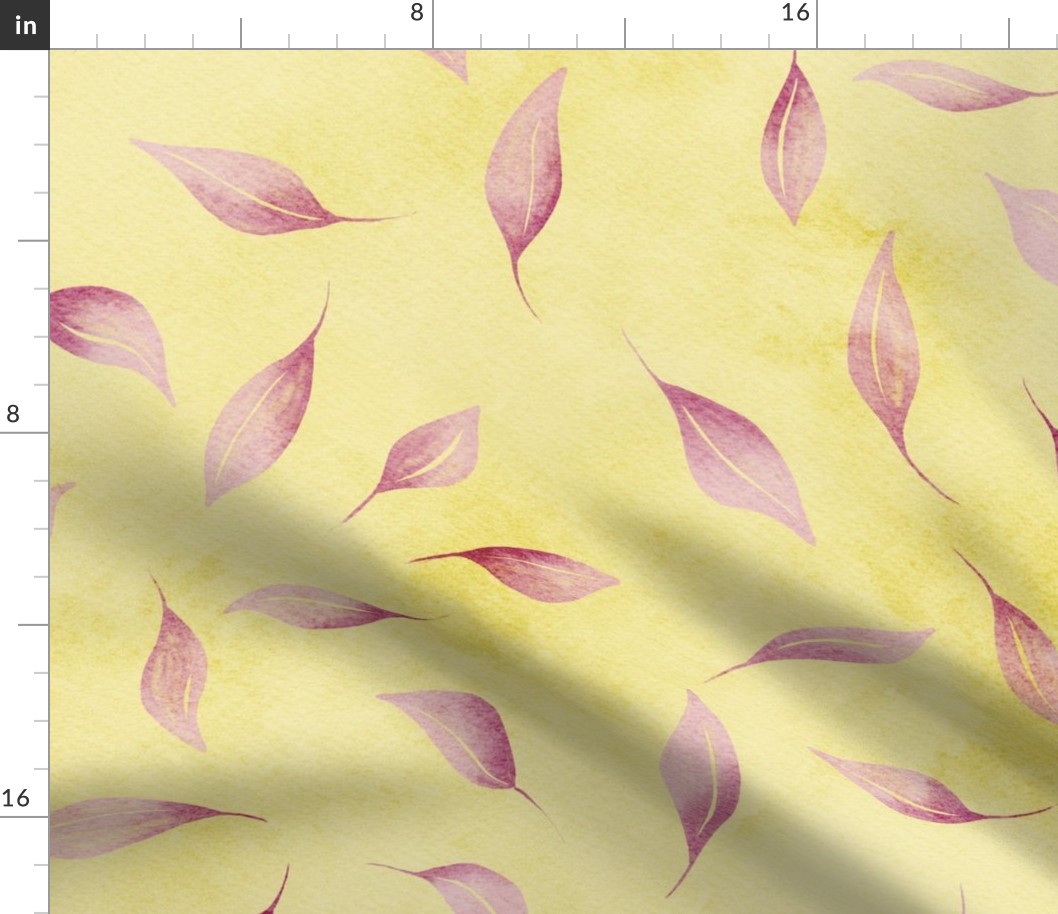 butter and piglet delicate watercolor leaf - pink and yelow - whimsical botanical wallpaper and fabric