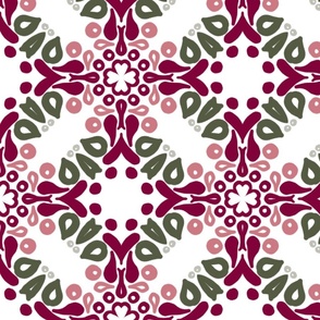 Spring  green and wine red ornamental pattern