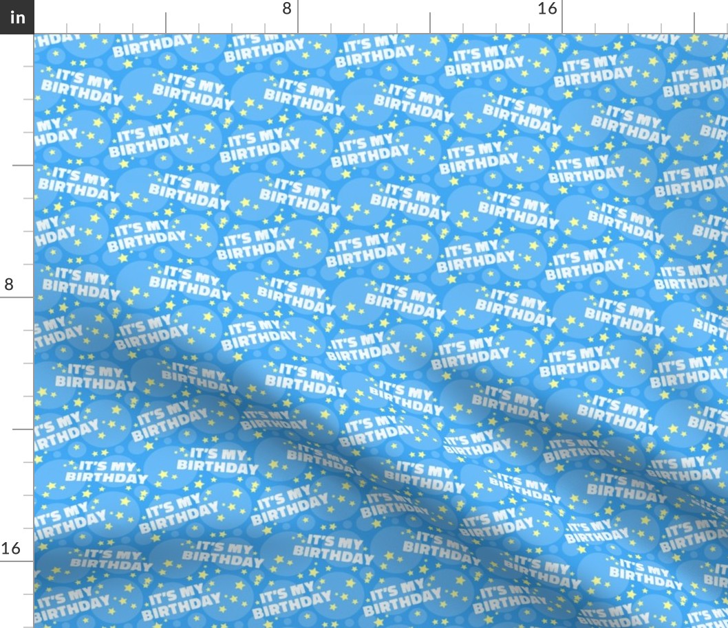 Its My Birthday Party Celebration, Birthday Fabric, Light Blue 2