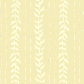   Simplistic botanical design with hand drawn climbing white leafy vine on pastel yellow