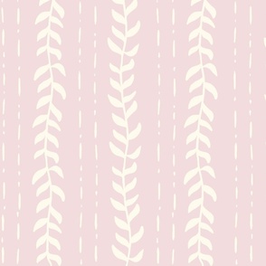 White leafy vine on pastel pink, hand drawn