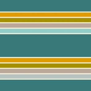 Retro four stripe in chartreuse, mustard, mushroom, aqua, white and teal