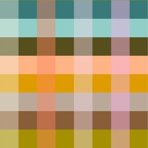 Fall/autumn plaid in teal, aqua, brown, peach, mustard, chartreuse and olive
