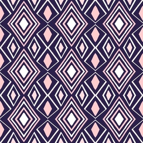 Abstract White,Pastel Pink and Navy, Tile  Repeated Design in Diamonds