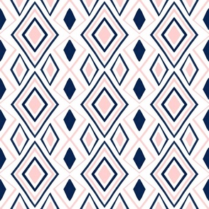 Abstract White,Pastel Pink and Navy, Tile  Repeated Design in Diamonds