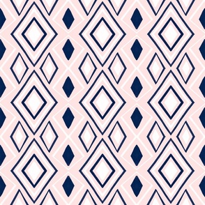 Abstract White,Pastel Pink and Navy, Tile  Repeated Design in Diamonds