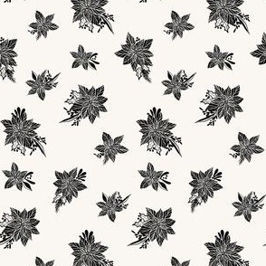 Poinsettia coal on snow 3" - Nut Cracker's Christmas collection, black and white, monochrome