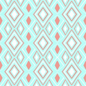 Abstract White,Coral and Mint, Tile  Repeated Design in Diamonds