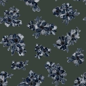 Small - Sofia Indigo Blooms - Deep Green