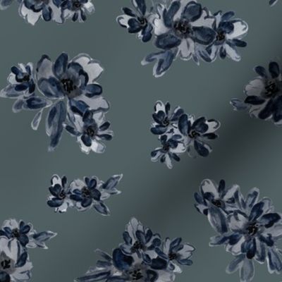 Medium - Sofia Indigo Blooms - Dark Teal