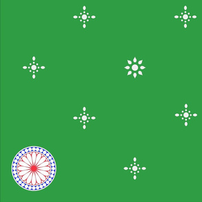 White Starflakes and Roundels on Green