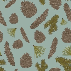 Pine Cones and Sprigs dusty blue