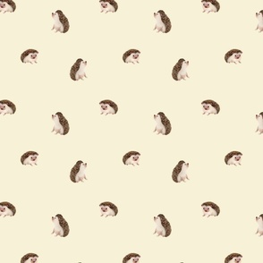 Baby hedgehog on beige ecru background fabric