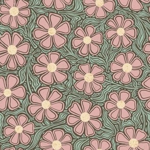 Carved pink and green daisies // medium // retro 90s flower power floral