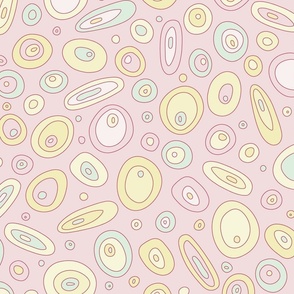 Outlined Abstract Circles inspired by East Fork Nesting Set in Butter Yellow, Soft Pink & Mint Green on Piglet Pink