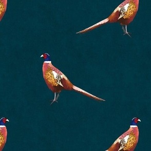 Single Pheasant  - Deepest Blue, Brown, Copper, Orange