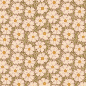 Carved White Daisies // Large // Retro Modern Daisy Floral on Pink 