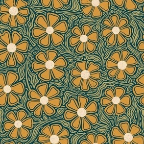 Carved Yellow Daisies // Medium // Retro Modern Daisy Floral 