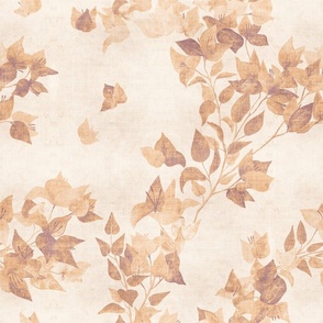 Bougainvillea Vines in Faded Antique Shabby Chic Style on beige