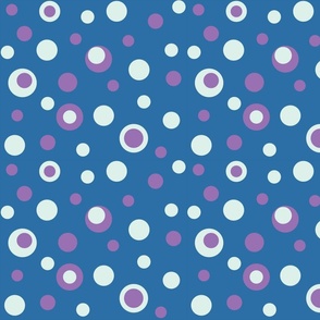 Retro Tossed Polka Dots - Purple and Light Blue on  Blue 
