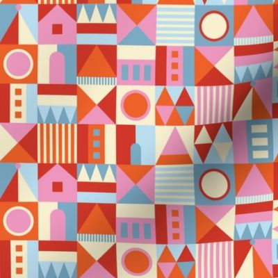 Bold and Bright Mid Mod blocks in red, orange, pink and blue– small scale