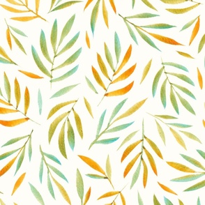 Watercolour Leaves - Orange and teal [Medium]