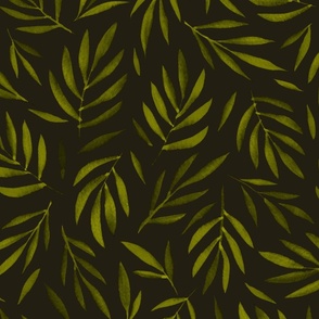 Watercolour Leaves - Light green on dark [Medium]