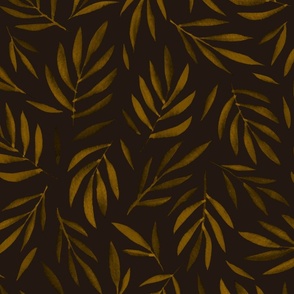 Watercolour Leaves - Light brown on dark [Medium]