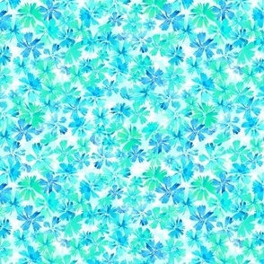 Aqua green hand painted watercolour, watercolor floral  in small scale