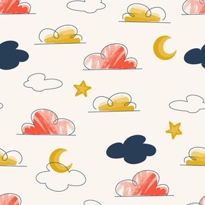 Textured Doodle Clouds and Stars 
