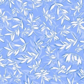Pastel olive branches layered leaves in blue/lilac lavender blue