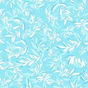 Pastel olive branches layered leaves in turquoise 