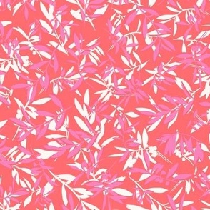 Olive branches layered leaves in pink and orange