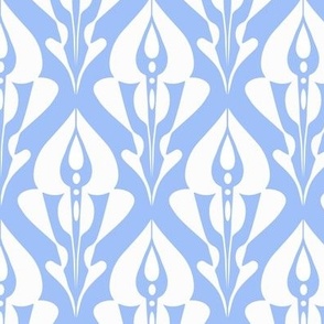 stylised floral modern art nouveau style  in pastel lavender blue and white, larger scale