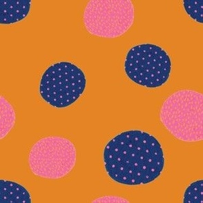 Colorful Vibrant Hand Drawn Dots Circle Textured with Orange Background