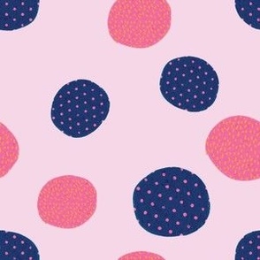 Colorful Vibrant Hand Drawn Dots Circle Textured with Pink Background