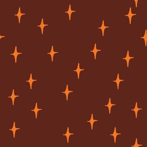 Hand Drawn Orange Sparkle Stars with Brown Background