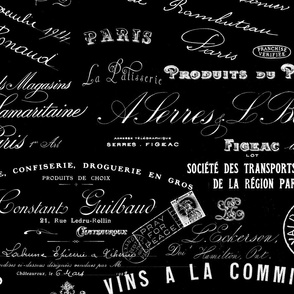 French And English Vintage Typography Pattern White On Black