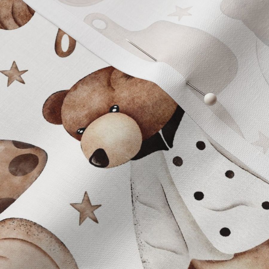 Watercolor Teddy Bear Chefs - Cook Animal Nursery Brown