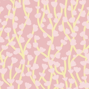 Minimal painted Florals - soft yellow and pink modern abstract