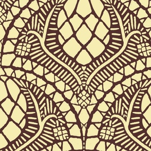 Pine Cone Block Print Butter and Brown Large Scale