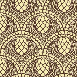 Pine Cone Block Print Butter and Brown Smaller