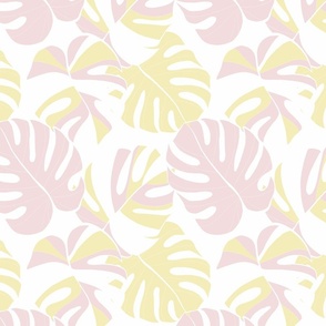 Pastel Pink and Yellow Monstera leaves 1. MEDIUM White