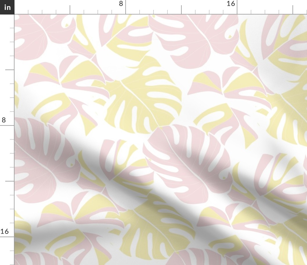 Pastel Pink and Yellow Monstera leaves 1. MEDIUM White