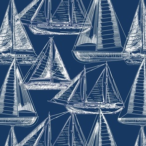 sailboats-on-navy-large,sailing boys boys room blue white boys fabric boats