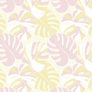 Pastel Pink and Yellow Monstera leaves 4. MEDIUM Yellow