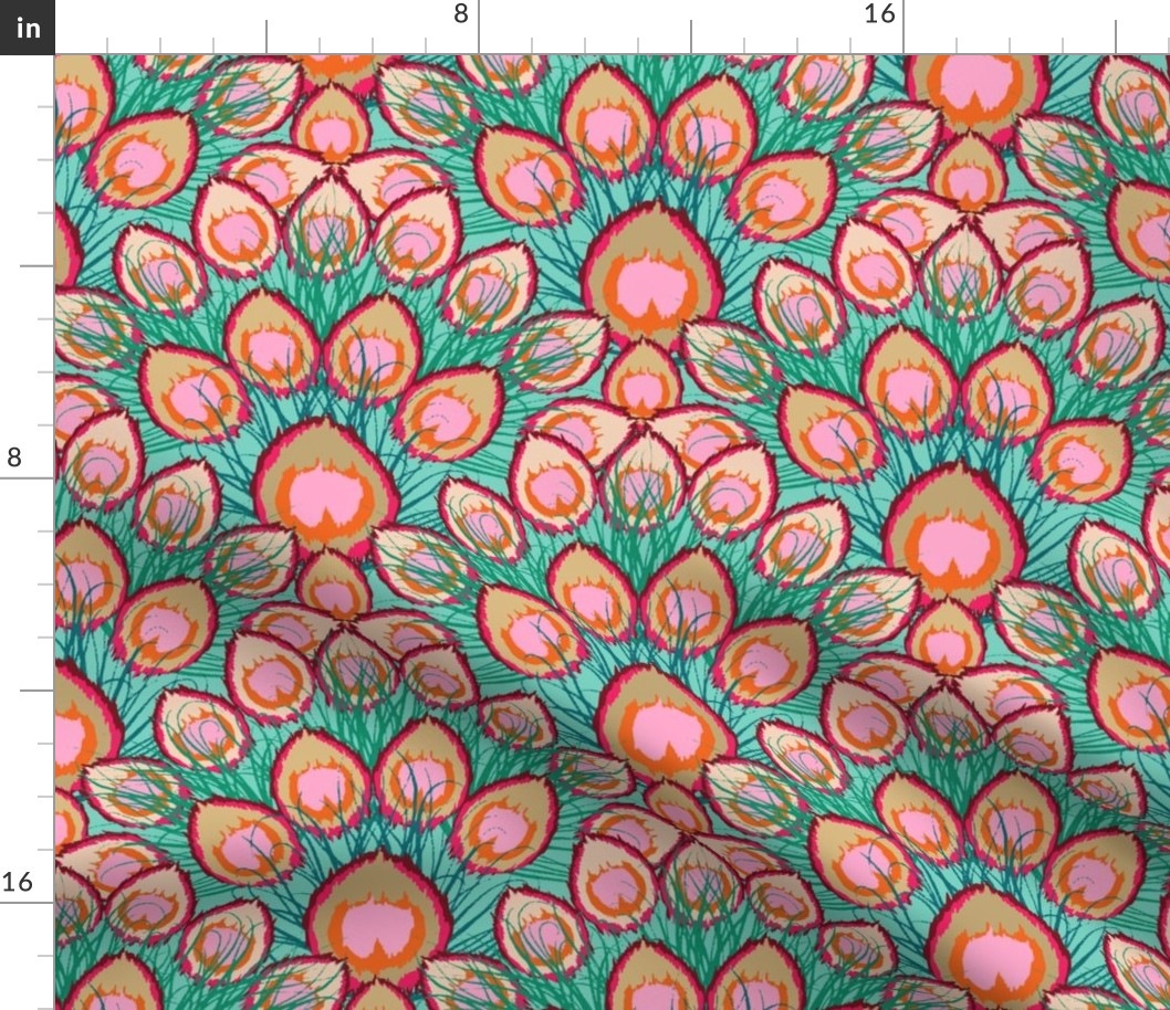 Abstract Peacock aqua pink - M