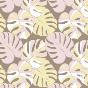 East Fork - Pastel Pink and Yellow Monstera leaves 1. MEDIUM Taupe