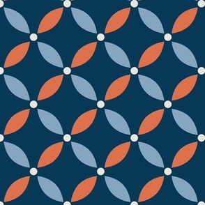 Abstract Geometric Retro Floral | Navy and Orange